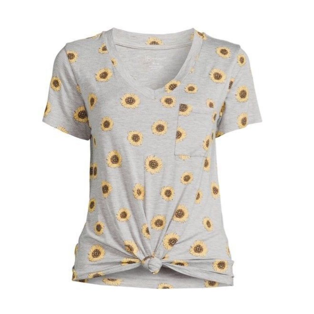 nwt no boundaries women's t shirt v neck sunflower scrunched front short sleeve - Picture 10 of 10